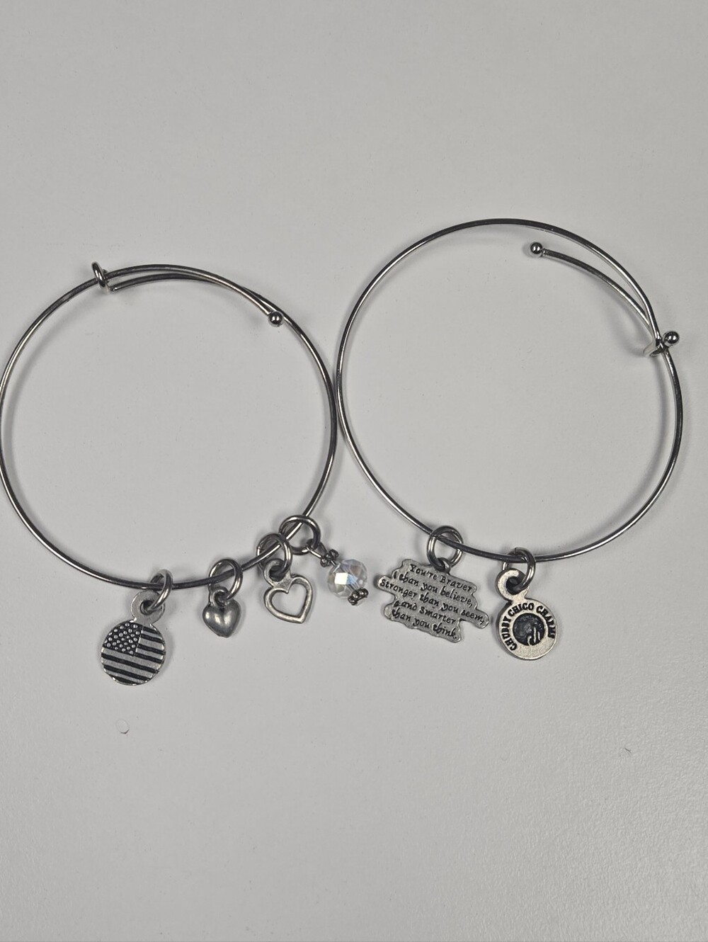 Chubby Chico Charm Silver Tone Bracelets with Hearts and Inspirational Tags